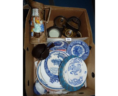 A quantity of china to include blue and white plates, a Radford jug and Denby lidded pots etc.