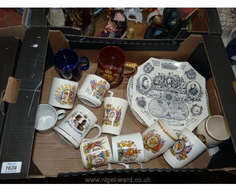 A quantity of commemorative mugs and plates to include Queen Victoria 1887 Jubilee, etc.