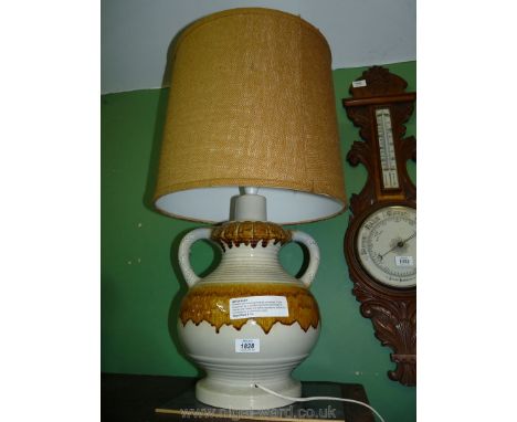 A large Studio pottery table Lamp with shade.