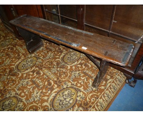 An antique stained Pine School Bench, 54'' x 10 1/2'' x 17 1/2'' high