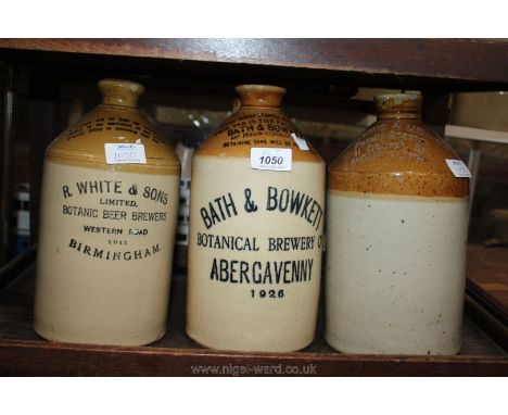 Three Stoneware flagons  - Bath &amp; Bowkett of Abergavenny, Hawkins and Urwick of Church Street, Monmouth and the other R. 