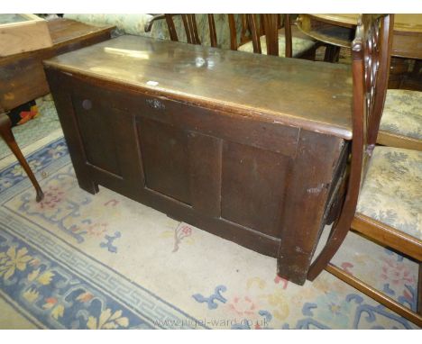 A delightfully plain Georgian peg joyned three panel Coffer/Blanket Chest , 51 1/4'' wide x 22 3/4'' deep x 27 1/4'' high