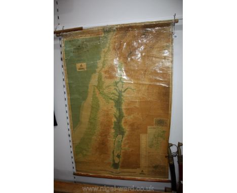 An antique roller Map of the Holy Land before the formation of the State of Israel, a/f.