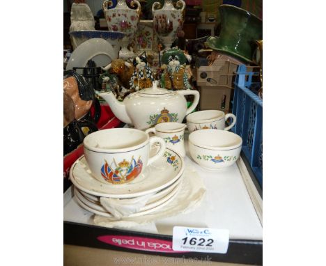 A Royal Cauldon 'Corona' child's part teaset to include; two cups and saucers, two side plates, sugar bowl, milk jug and teap