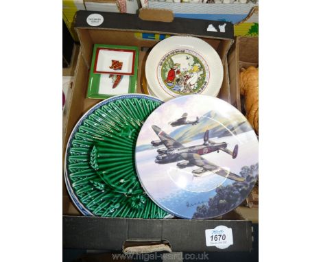 A quantity of china to include six plain plates, four blue/white plates, two Chinese dishes, Chokin plate, green plate and fo