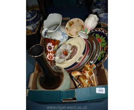 A quantity of china to include Coalport and Masons's plates, Palissey vase, Studio vase, floral vase etc.