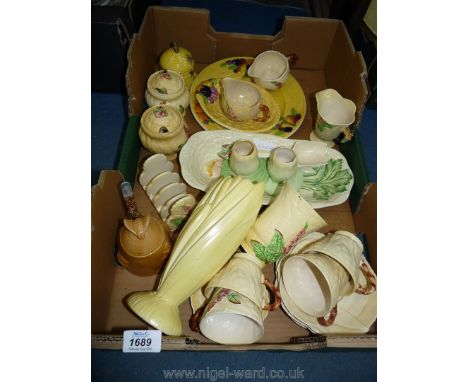 A quantity of Carltonware including basket weave with fruits, foxglove pattern, etc, honey pots, conserve pots, toast rack, c