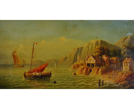 19th Century Continental School.  A Coastal Scene with Shipping, Oil on Panel, Unframed, 8.75” x 16.25”, and the companion pi