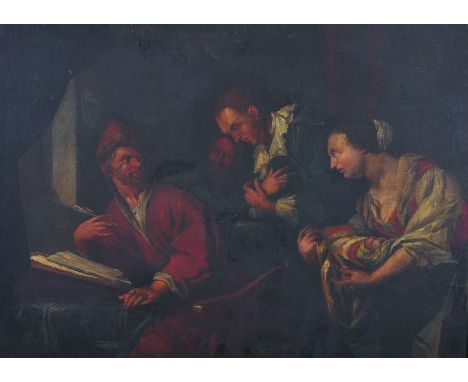 18th Century Dutch School.Interior Scene with Figures, Oil on Panel, 11.5” x 15.5”.  