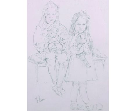 Franco Matania (1922-2006) British.Two Young Girls Holding Teddy Bears, Pencil, Signed with Initials, 10.5” x 8”, and three o
