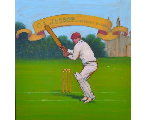 20th Century English School.Study of Gilbert Laird Jessop (1874-1955) Standing in the Crease, While Playing for Cambridge, Mi
