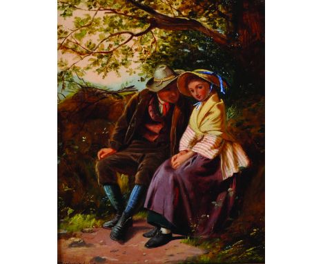 William Henry Midwood (act.1867-1871) British.The Meeting Place, Oil on Panel, Signed and Indistinctly Dated, 11” x 9”.  