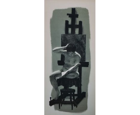 Joseph Hirsch (1910-1981) American.“Model & Easel 1952”, Lithograph, Signed in Pencil, 25” x 11.5”.  