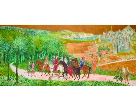K… R… Fowles (20th Century) British.A Medieval Procession, Tempera, Signed and Dated ‘63, 24” x 54”.  