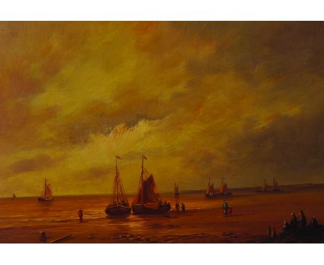20th Century Dutch School.A Coastal Scene with Beached Vessels, Oil on Panel, Indistinctly Signed, 8” x 11.5”, and the compan
