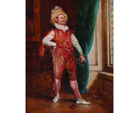 Jean-Louis Ernest Meissonier (1815-1891) French.A Cavalier in an Interior, Oil on Panel, Signed with Monogram and Dated 1864,