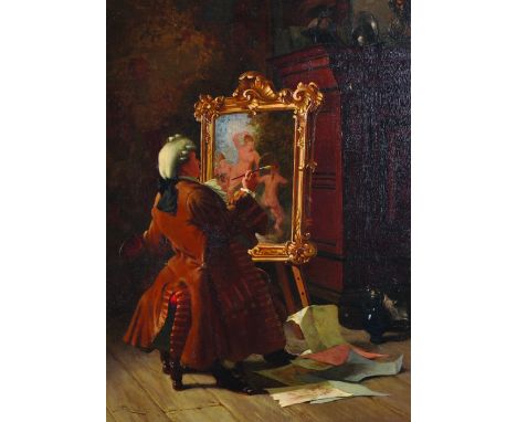 Stephen Lewin (act.1880-1910) British.The Artist at his Easel, Oil on Panel, Signed, 17.5” x 13”.  