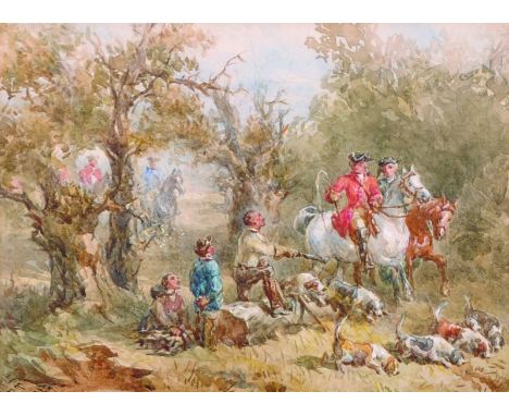 John Frederick Taylor (1802-1889) British.A Hunting Scene, Watercolour, Signed with Initials and Dated 1867, 5” x 6.5”.  