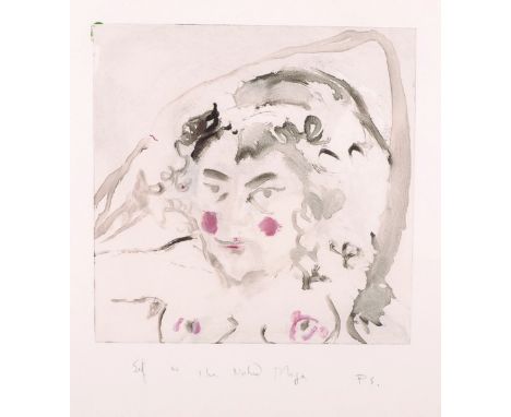 Pat Steir (1938-   ) American.“Self as the Naked Maya” (Goya), from self portrait series, Hardground Monotype, Signed with In