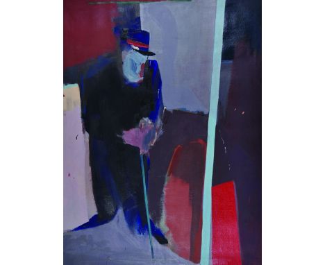 Boyd (20th Century).  A Standing Figure with a Walking Stick, Oil on Canvas, Signed on the reverse, 60” x 46”.  