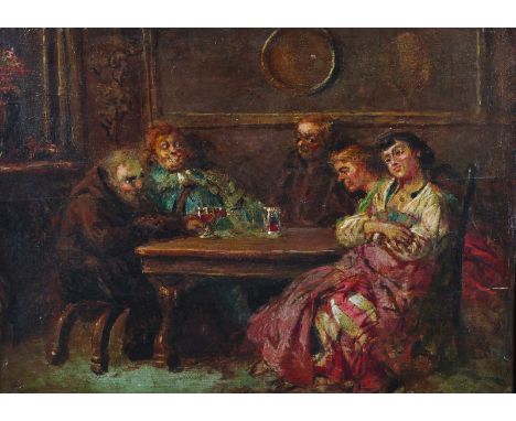 Tito Pellicciotti (1872-1943) Italian.Interior of a Tavern, Oil on Panel, 9” x 12”.  