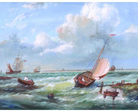 T… Larsen (20th Century).A Coastal Scene with Shipping, Oil on Panel, Signed, 8” x 10”.  
