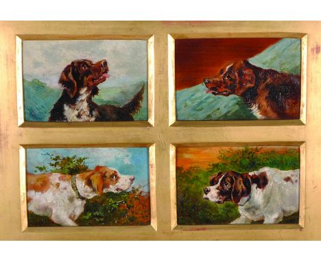 19th Century English School.Study of Four Dogs Heads, Oil on Panel, each 4” x 6”.  