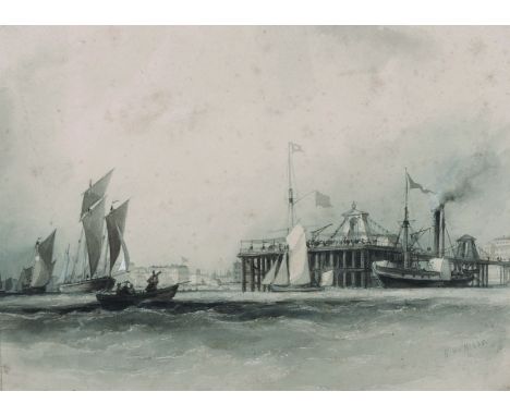 Richard Henry Nibbs (c.1816-1893) British.Brighton Chain Pier, with a Paddle Steamer and Shipping, Brighton Promenade Beyond,