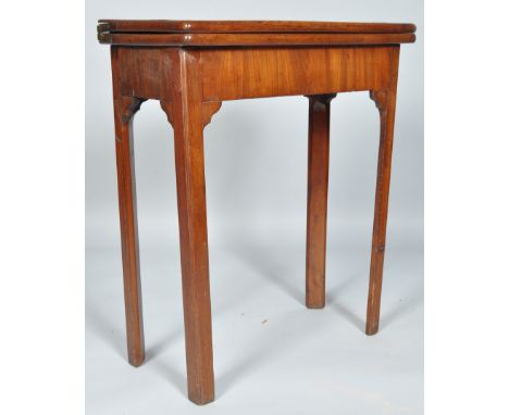 A George III mahogany card table, of small form on square legs, 71cm high x 60cm wide x 30cm deep