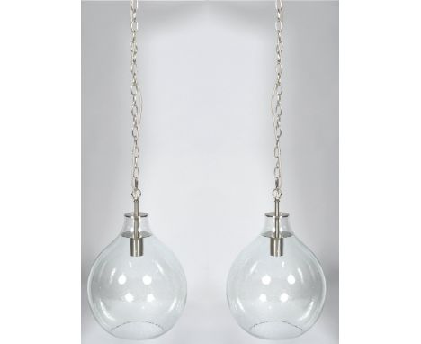 John Lewis - Selsey Pendant - A matching pair of contemporary pendant ceiling light fixtures comprising of globular bubbled g