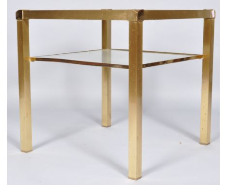 A square glass topped coffee table with glass under shelf, 51cm high x 52cm square