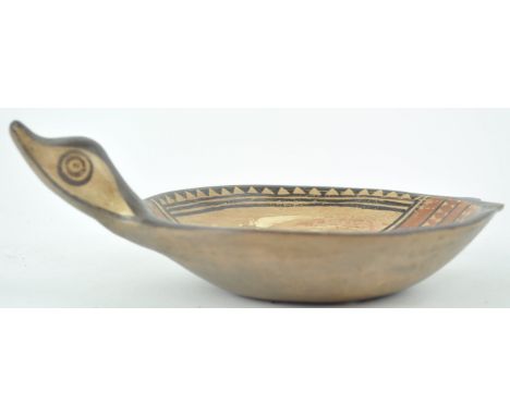 An 'Inca' pottery bowl, in the form of a bird, incised signature to base and 'Cultura Inca 1400DC -5-' written in ink, 21cm l