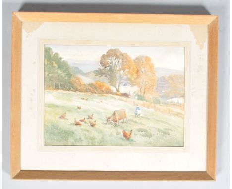E K S Powell, Goats in a landscape, watercolour, signed lower right,26cm x 37cm