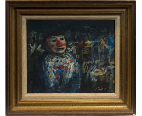 * DANNY FERGUSON RSW RGI (1925 - 1993),
GUISER
oil on board, signed
26.5cm x 31cm
Framed
Label verso: T & R Annan & Sons Ltd,