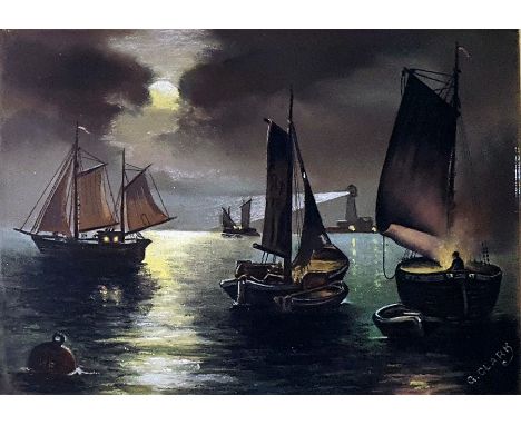 G Clarke (20th Century)Watercolour drawingsBoats and Ships , ornate frames and three portrait photographs (7) 