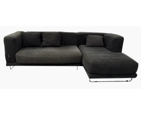 Modern L-shaped sofa with chromed steel frame, in two sections, with loose squab cushions and other cushionsRe: Enquiry - Toy