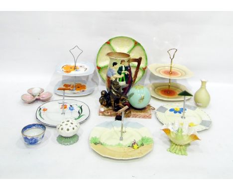 Assorted cake stands including Wedgwood example two-tier stand, a late 18th century transfer-decorated teabowl, possibly New 