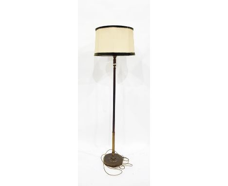 Brass lamp standard with circular platform base, reeded column and shade