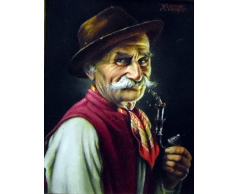 K Woltle (?) (19th Century)Oil on boardMan in hat with red waistcoat and neckerchief smoking a pipe, indistinctly signed top 