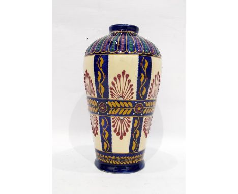 H B Quimper vase, circa 1930, decorated broderie ware pattern, marked 'H B Quimper 271' to base, 23cm high 