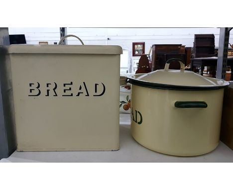 Two enamel bread bins 