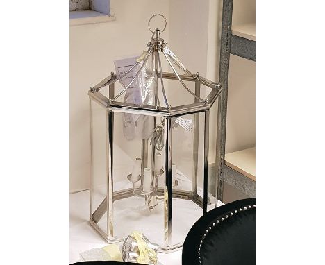Four-light metal hanging lantern with chromed steel octagonal frame (VAT payable on hammer) 