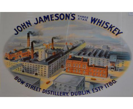 A GOOD EARLY JOHN JAMESON THREE-STAR WHISKEY ADVERTISING POSTER, with a view of the distillery in Bow Street, Dublin, in orig