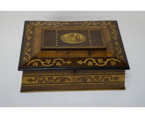 A FINE 19TH CENTURY KILLARNEY YEW WOOD CASKET, of rectangular form, the top with a band of scrolling shamrocks and a centre r