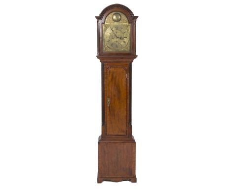 AN EIGHT-DAY INLAID MAHOGANY LONGCASE CLOCK, by J Stuart of Ayre, the arched and moulded top above an arched brass dial signe