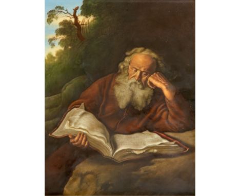 AFTER SALOMON KONINCK (1609-1656), a finely painted portrait panel, depicting The Hermit reading from a large folio, with hea