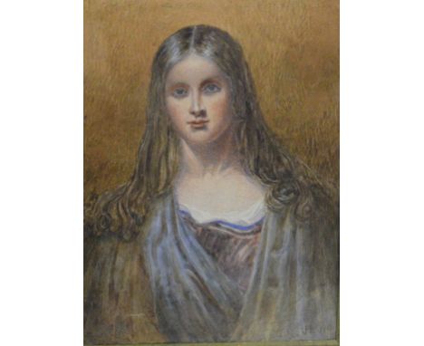 19TH CENTURY ENGLISH SCHOOL, portrait miniature of a young woman, watercolour, signed with initials, 7" (17cm) x 5" (12cm); t