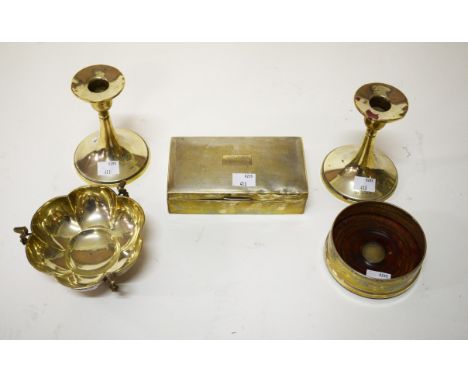 A SILVER CIGARETTE CASE; a lobed bowl; a pair of candlesticks; and a wine coaster. (a lot) 