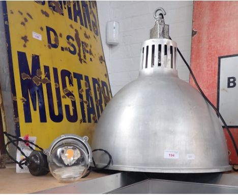 A LARGE ALUMINIUM HANGING LAMP of industrial style and a smaller lamp (2)