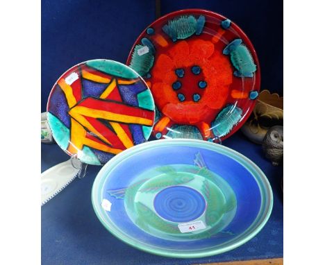 A POOLE POTTERY FOOTED 'CARP' BOWL, BY SALLY TUFFIN, a 'Graffiti' dish, and a a 'Volcano' dish (3)